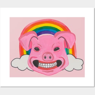 Pink pig head with rainbow Posters and Art